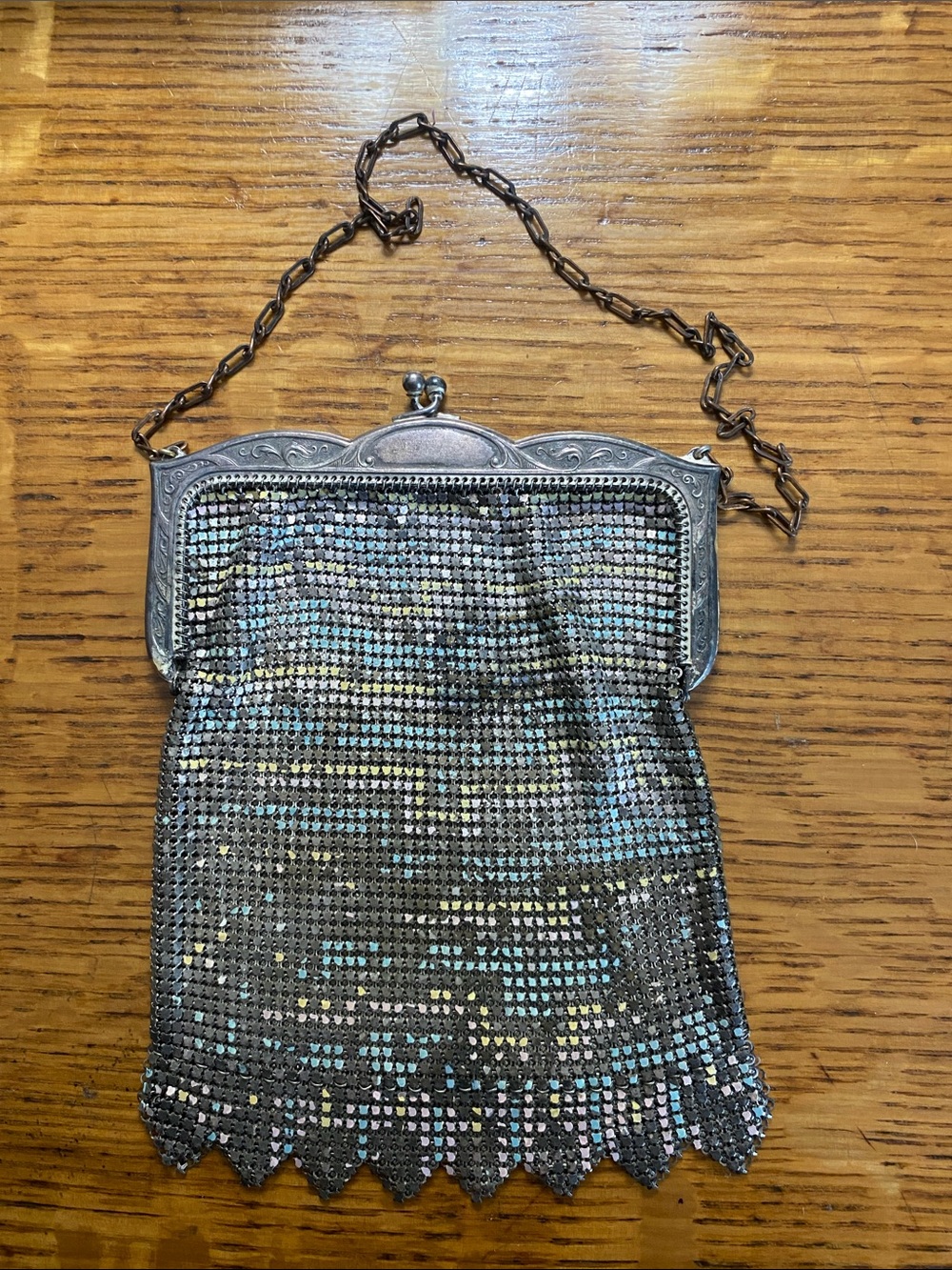 Vintage Mesh Evening Bag in Metallic Gray and Iridescent Blue